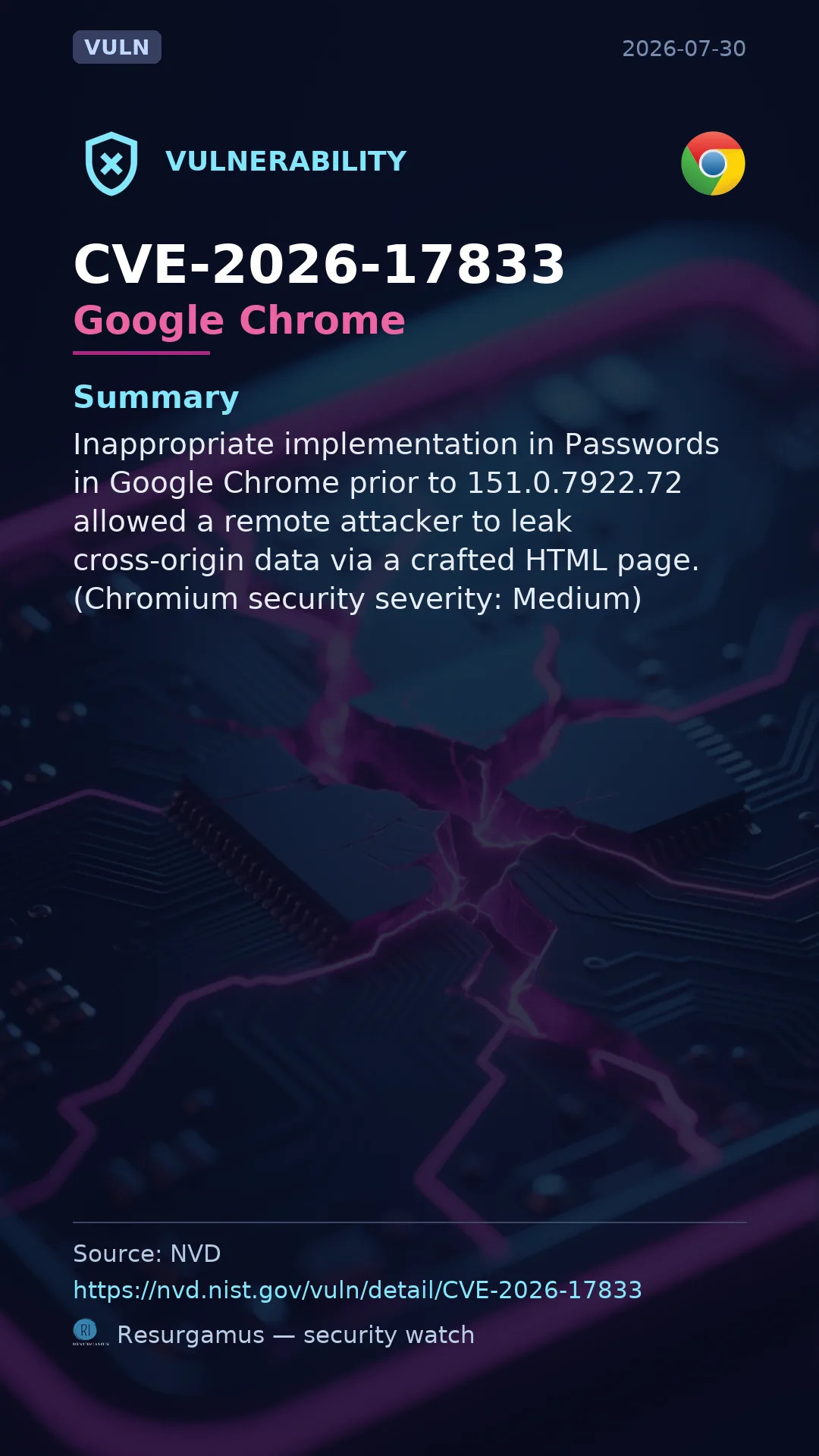 CVE-2026-17833 Google Chrome Vulnerability