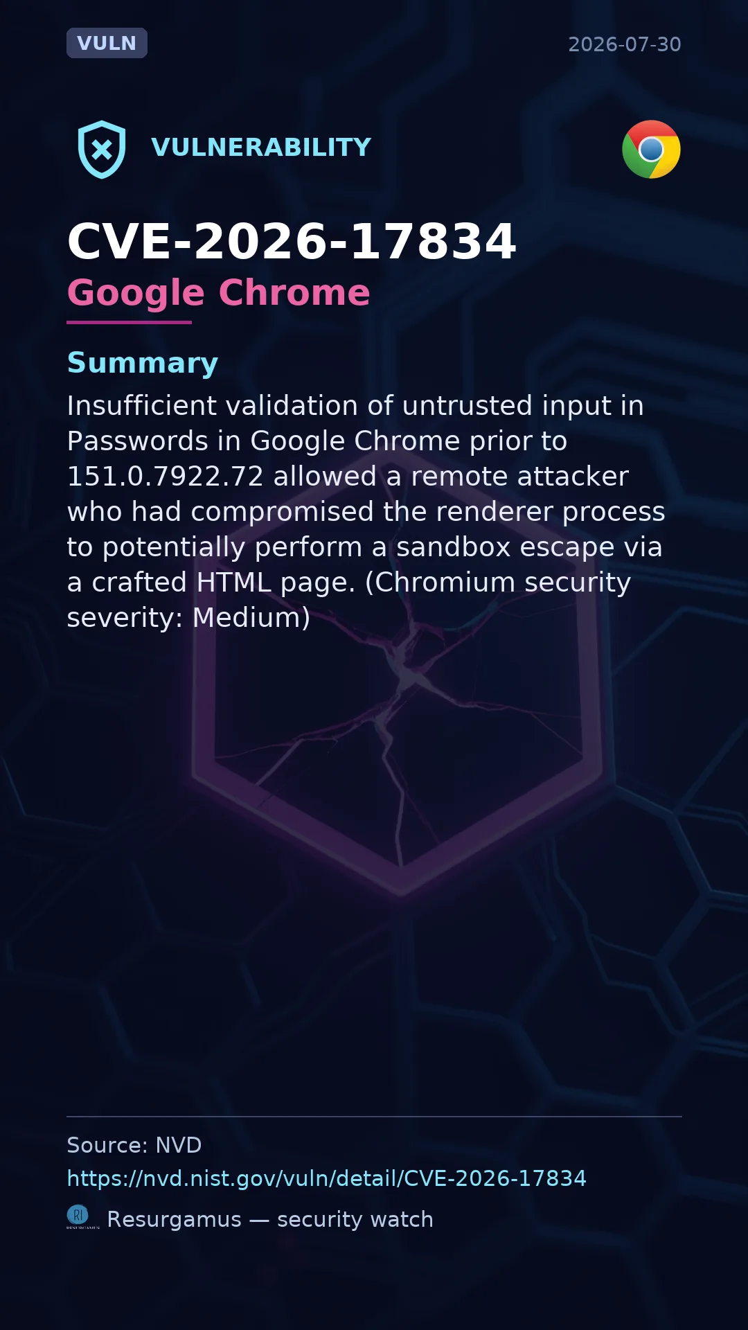 CVE-2026-17834 Google Chrome Vulnerability