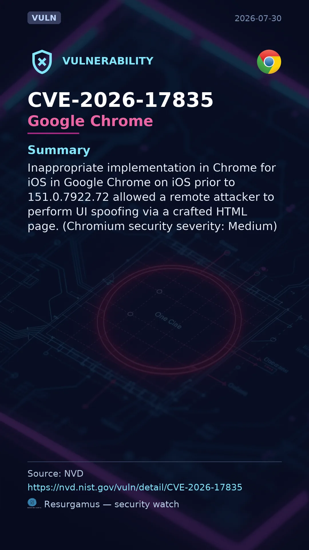 CVE-2026-17835 Google Chrome Vulnerability