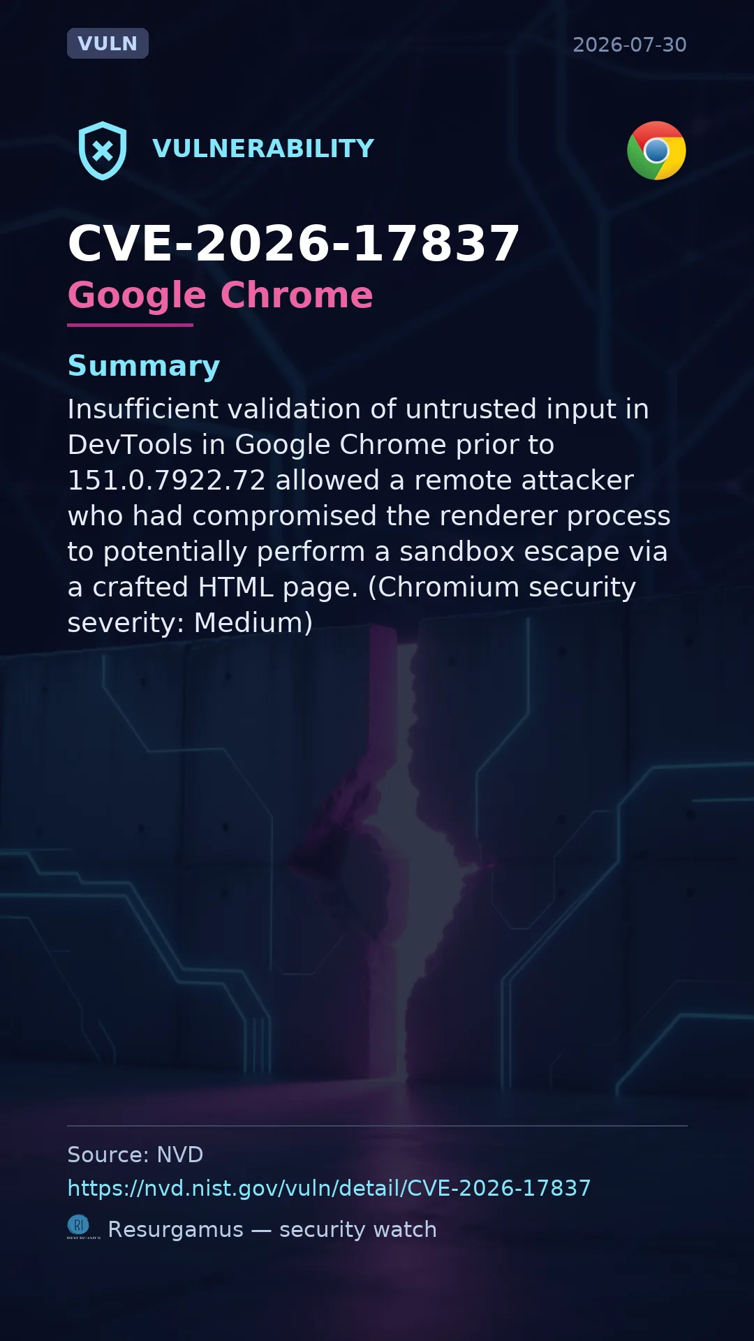 CVE-2026-17837 Google Chrome Vulnerability