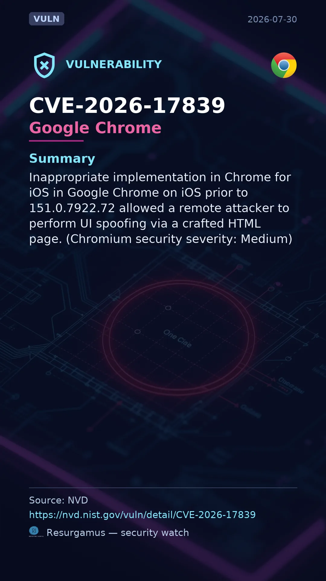 CVE-2026-17839 Google Chrome Vulnerability