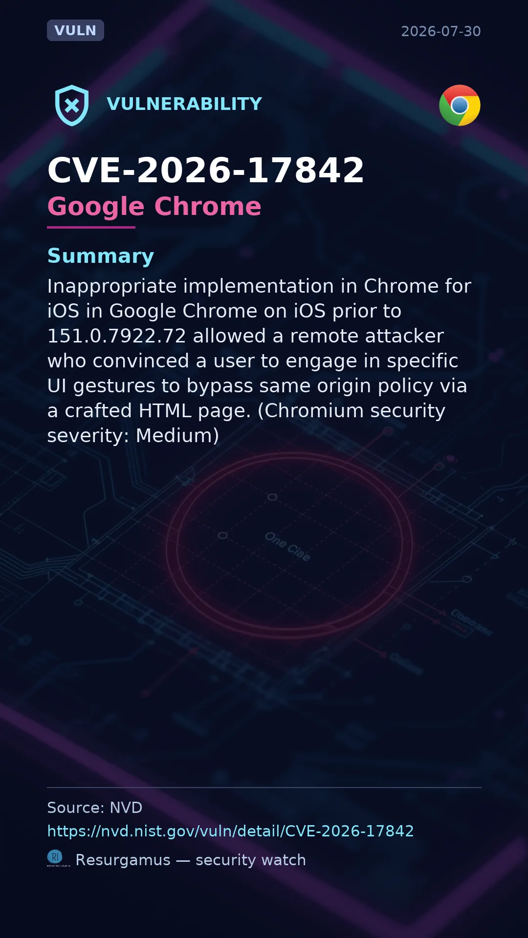 CVE-2026-17842 Google Chrome Vulnerability
