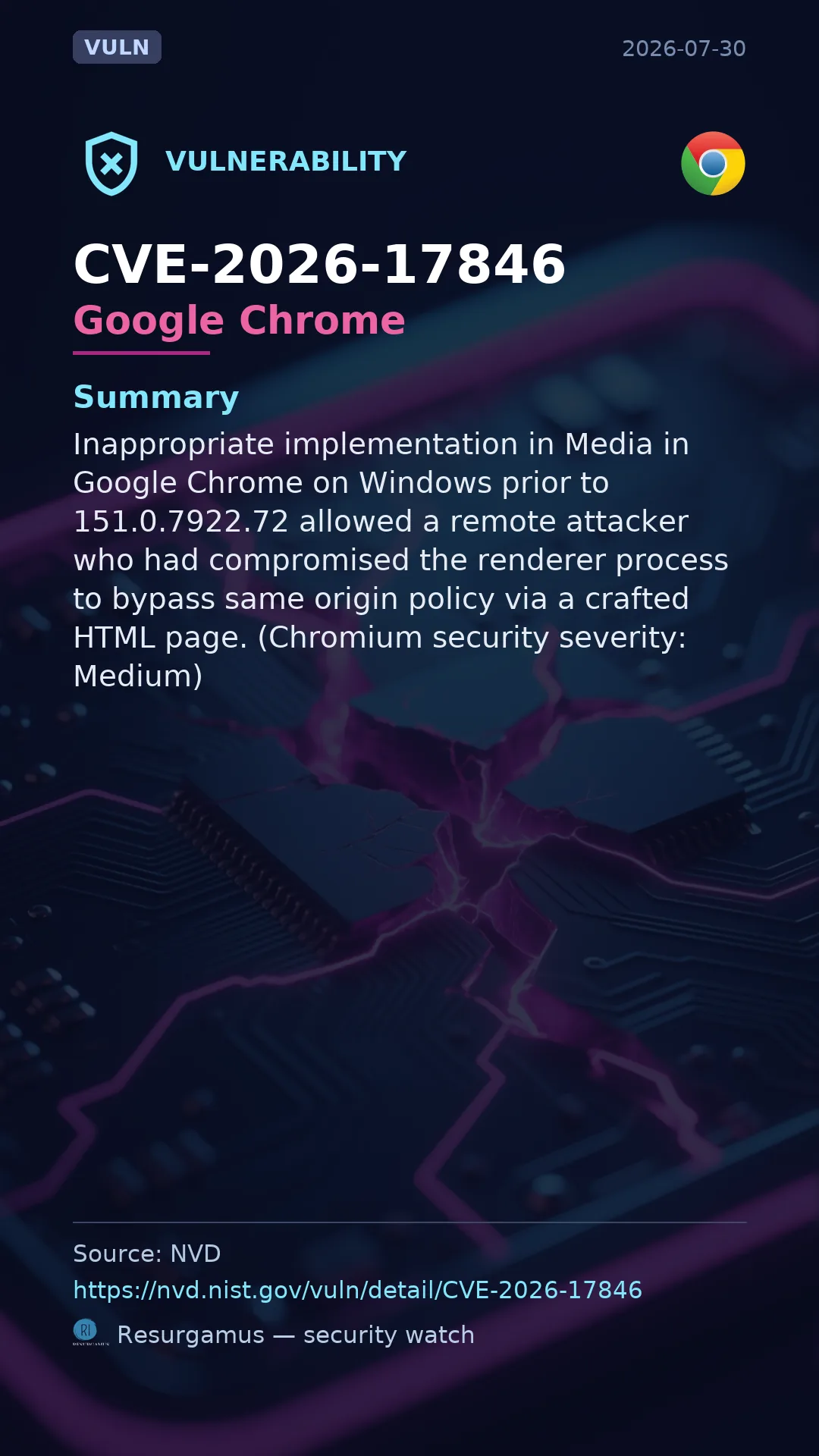 CVE-2026-17846 Google Chrome Vulnerability