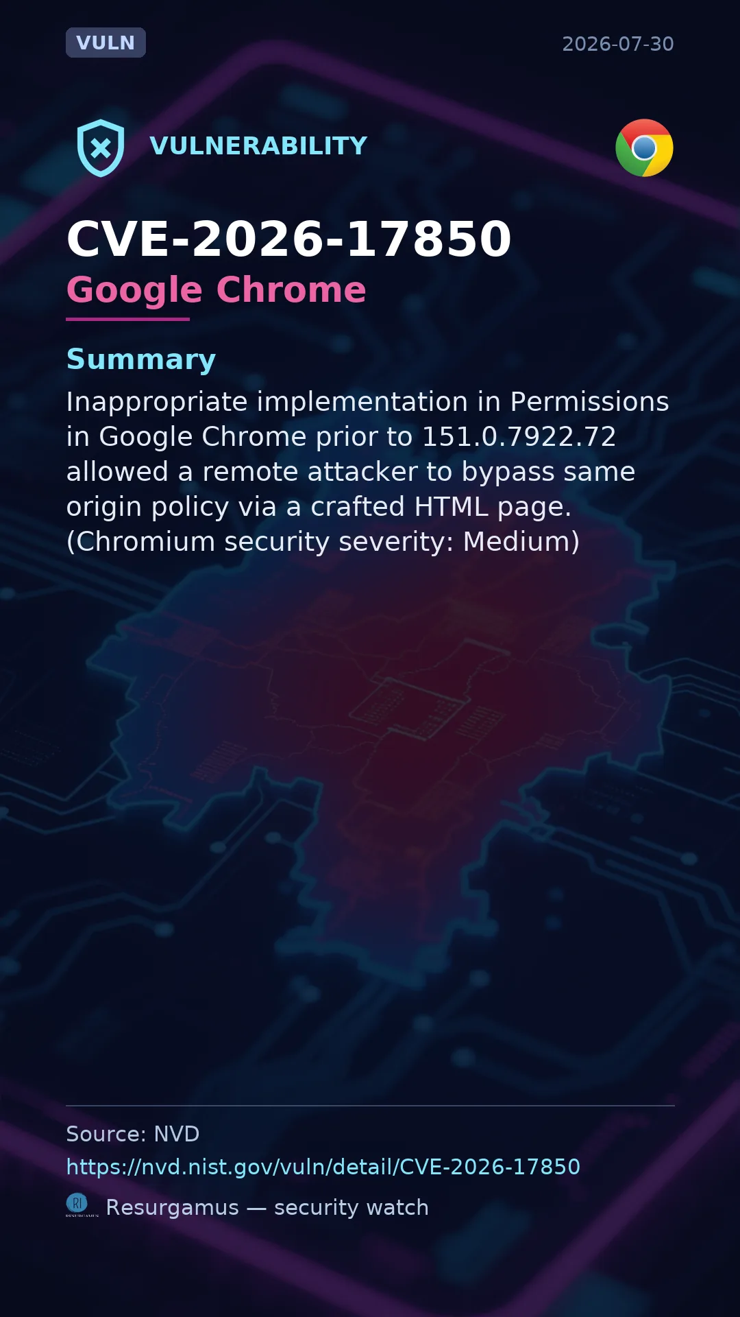 CVE-2026-17850 Google Chrome Vulnerability