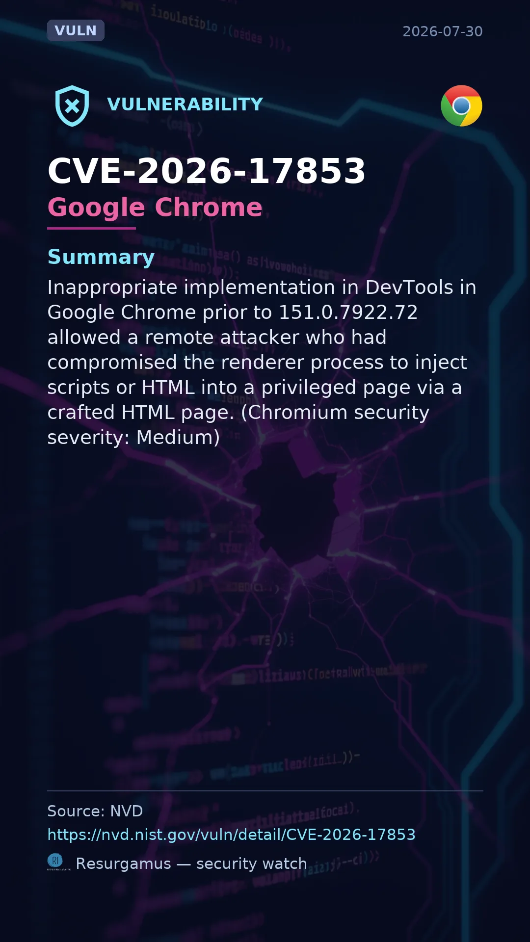 CVE-2026-17853 Google Chrome Vulnerability