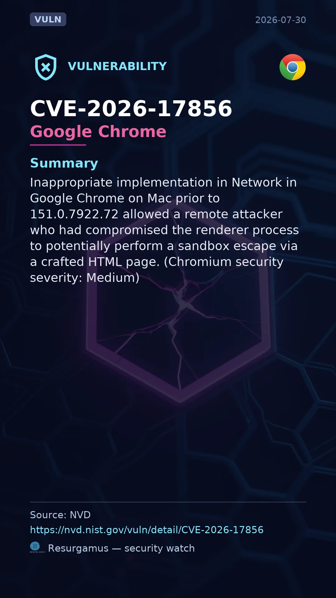 CVE-2026-17856 Google Chrome Vulnerability