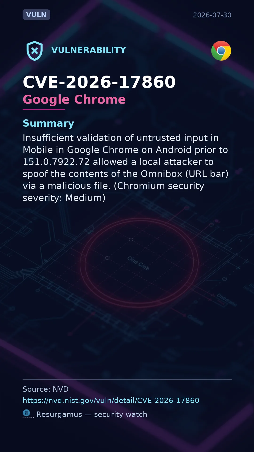 CVE-2026-17860 Google Chrome Vulnerability