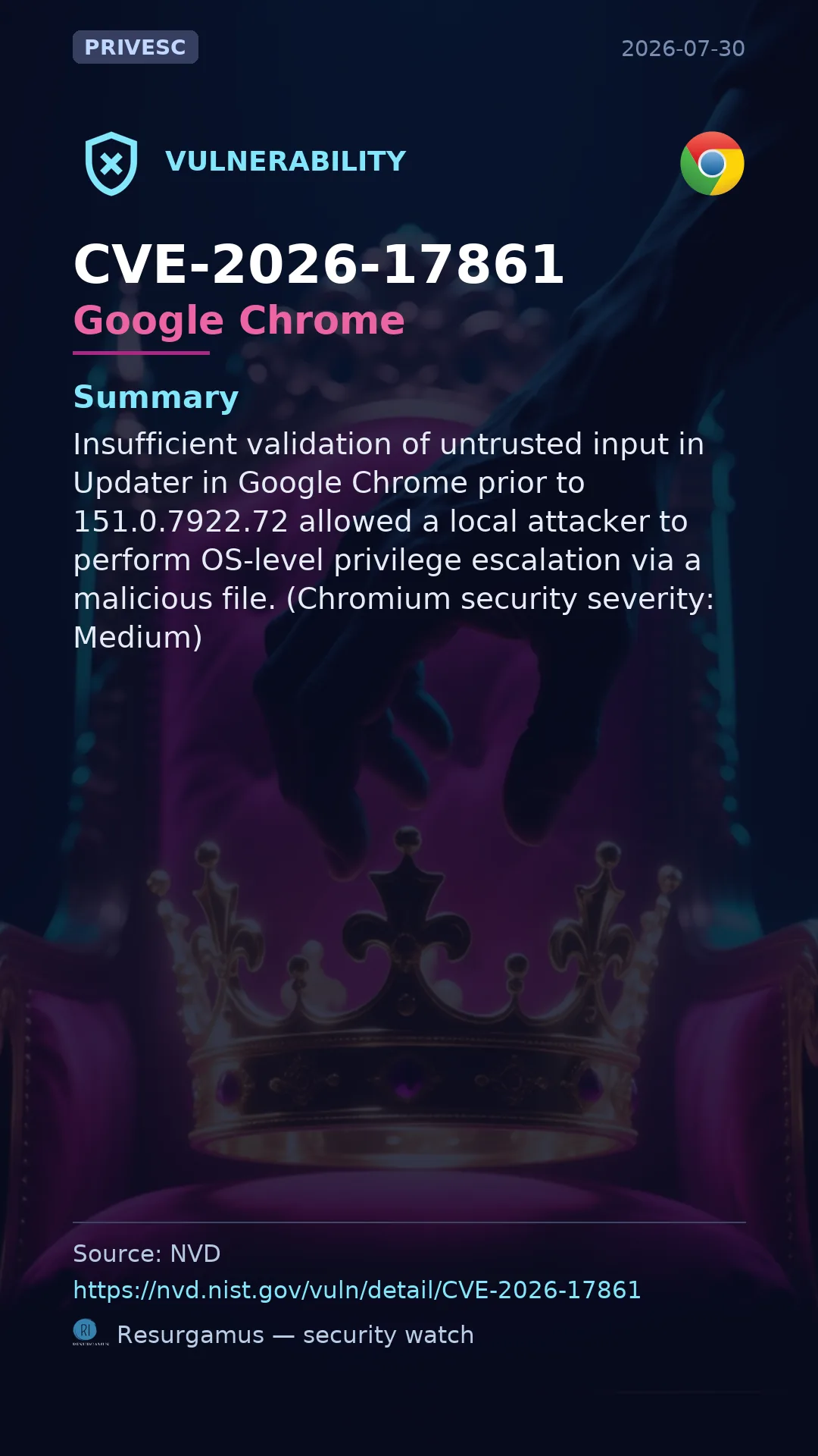 CVE-2026-17861 Google Chrome Vulnerability