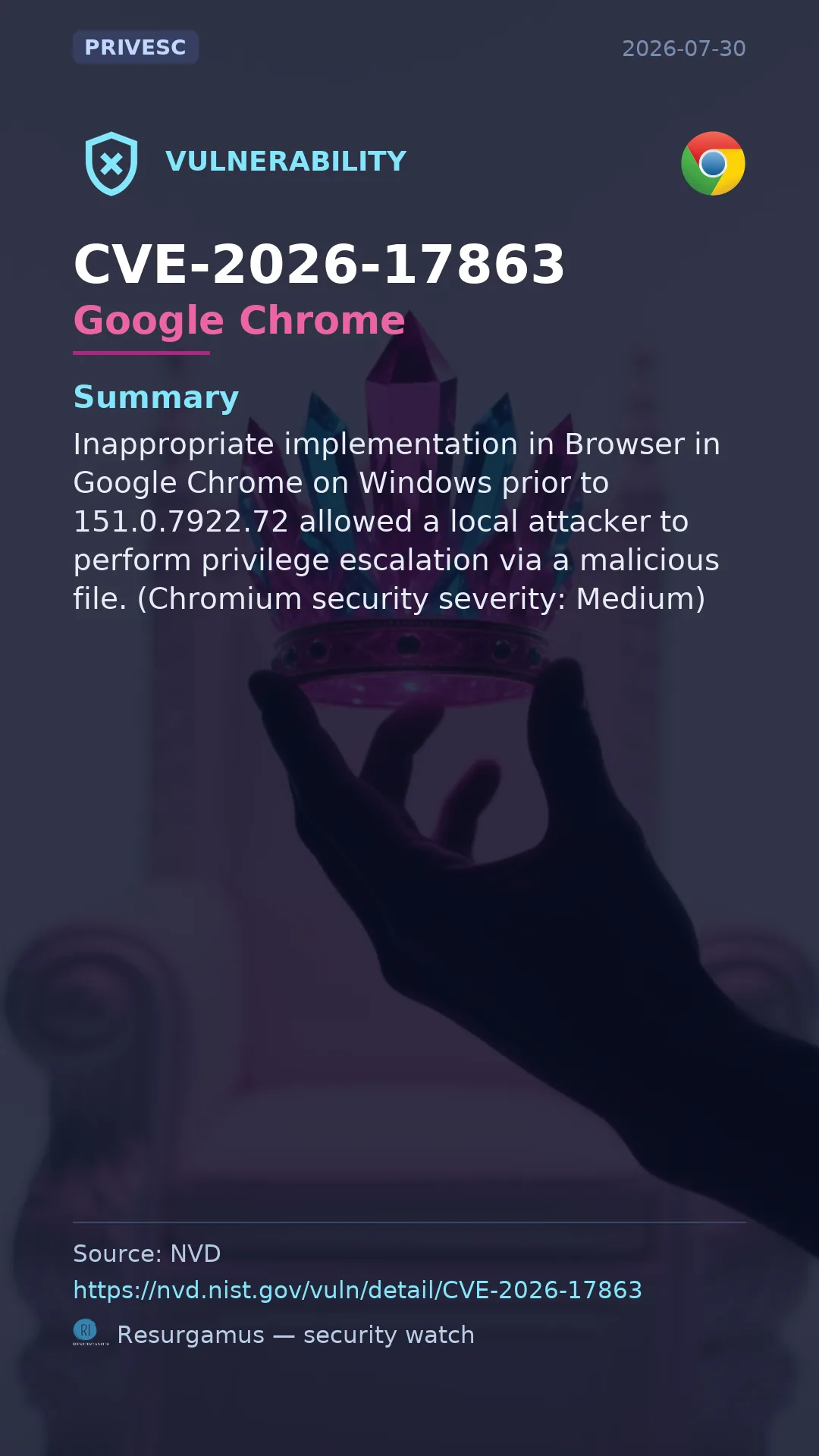 CVE-2026-17863 Google Chrome Vulnerability
