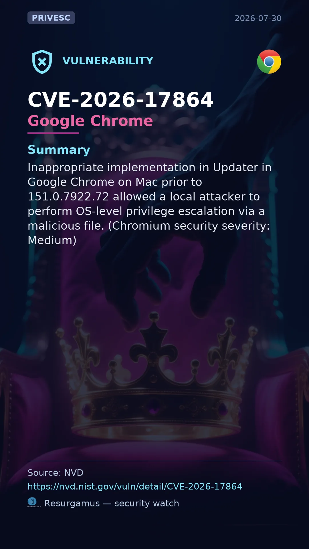 CVE-2026-17864 Google Chrome Vulnerability
