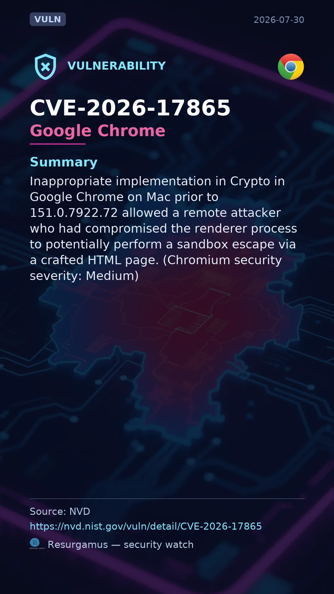 CVE-2026-17865 Google Chrome Vulnerability