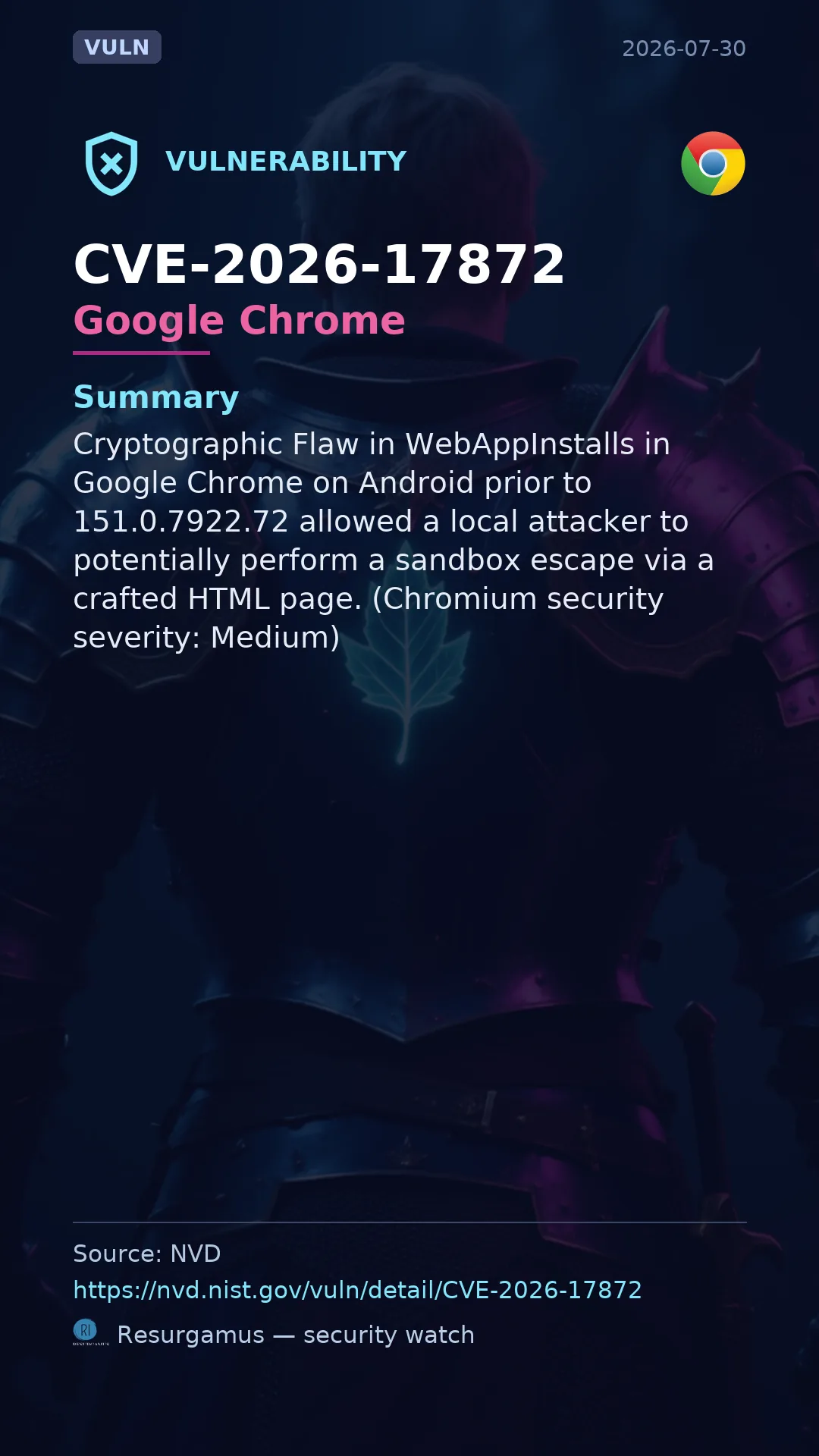 CVE-2026-17872 Google Chrome Vulnerability