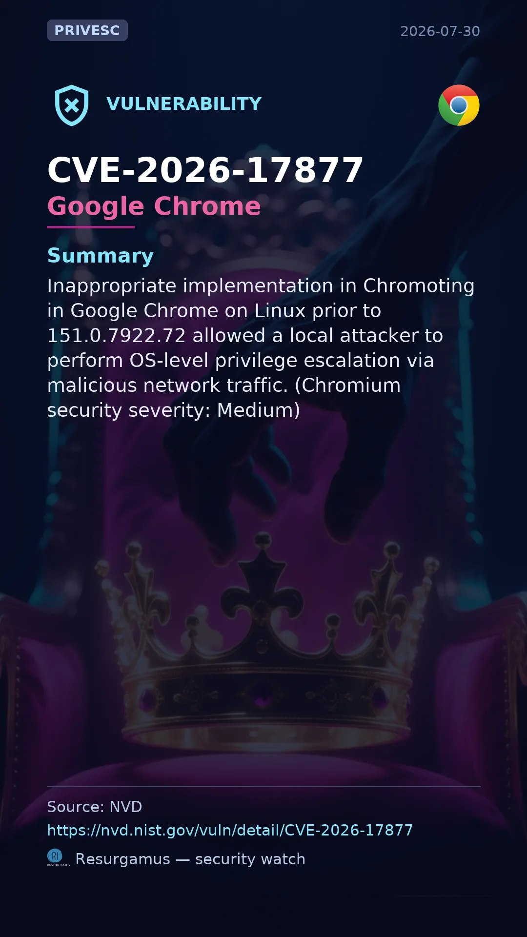 CVE-2026-17877 Google Chrome Vulnerability