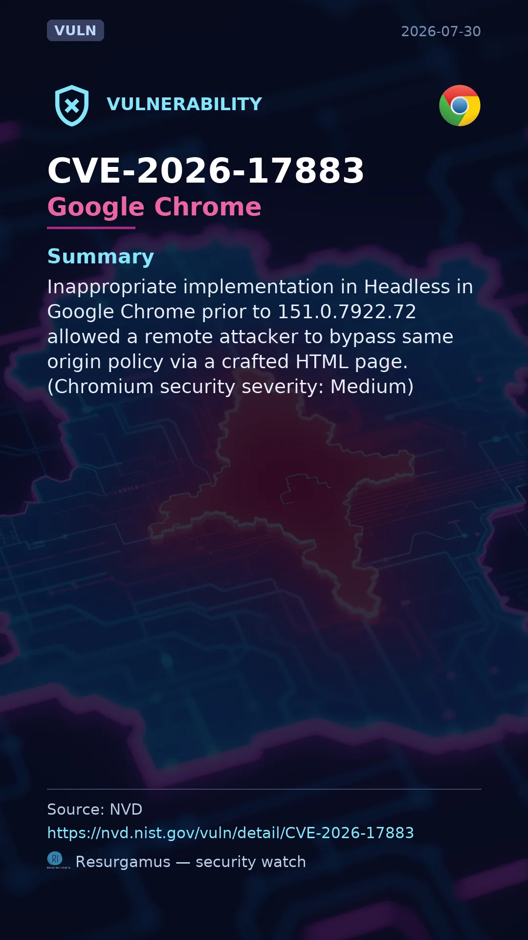 CVE-2026-17883 Google Chrome Vulnerability