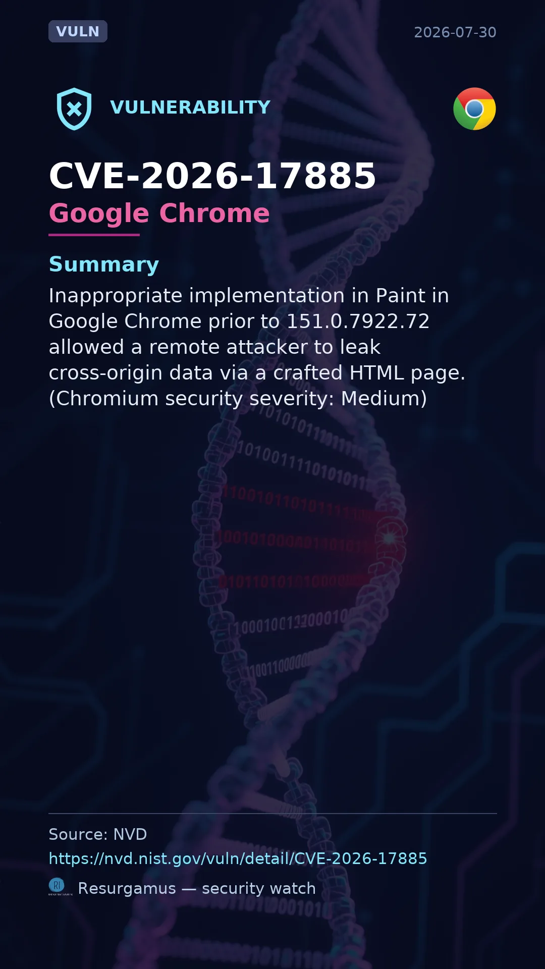 CVE-2026-17885 Google Chrome Vulnerability