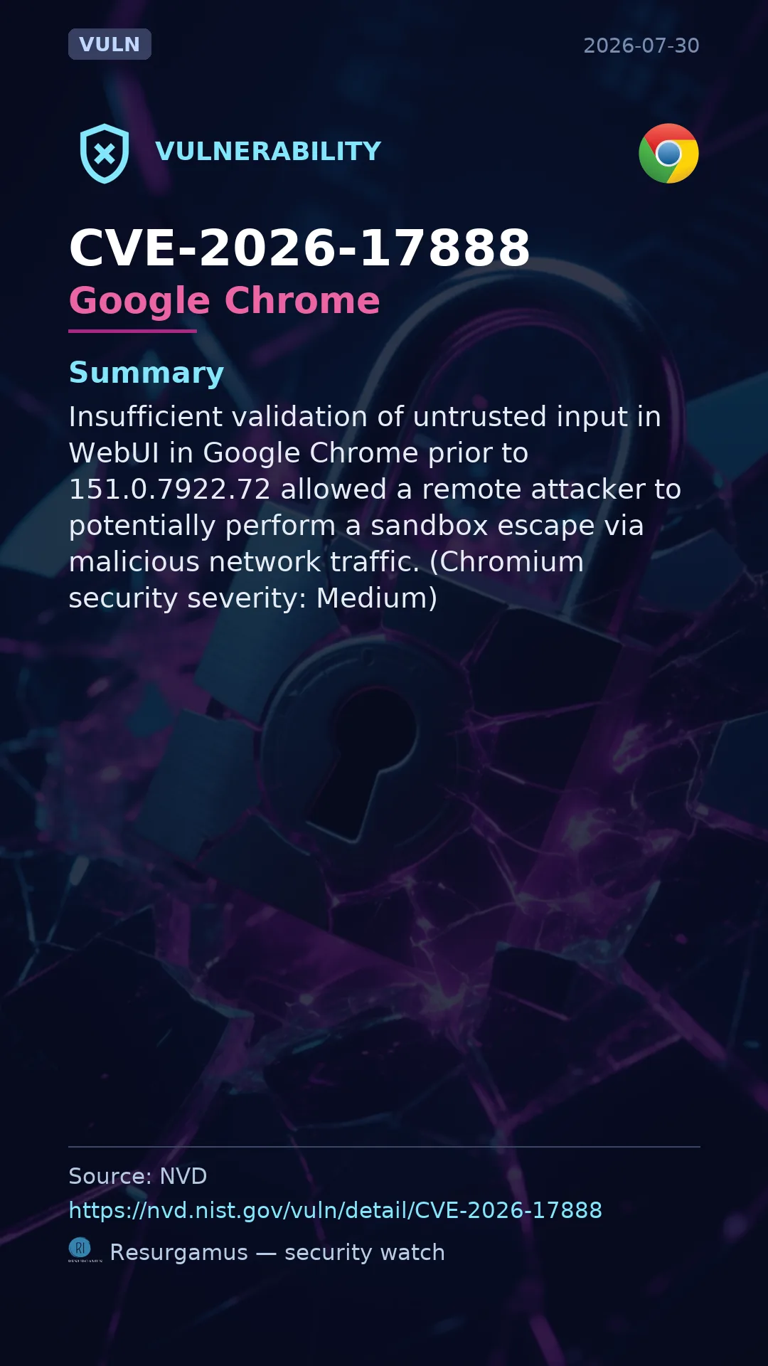 CVE-2026-17888 Google Chrome Vulnerability
