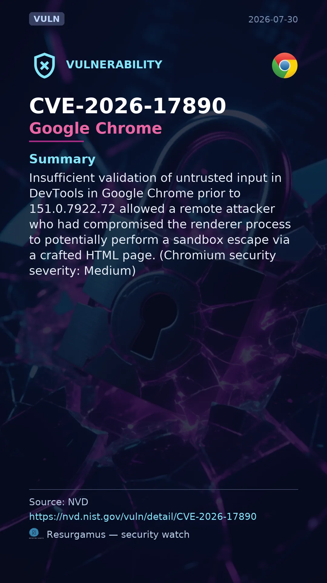 CVE-2026-17890 Google Chrome Vulnerability