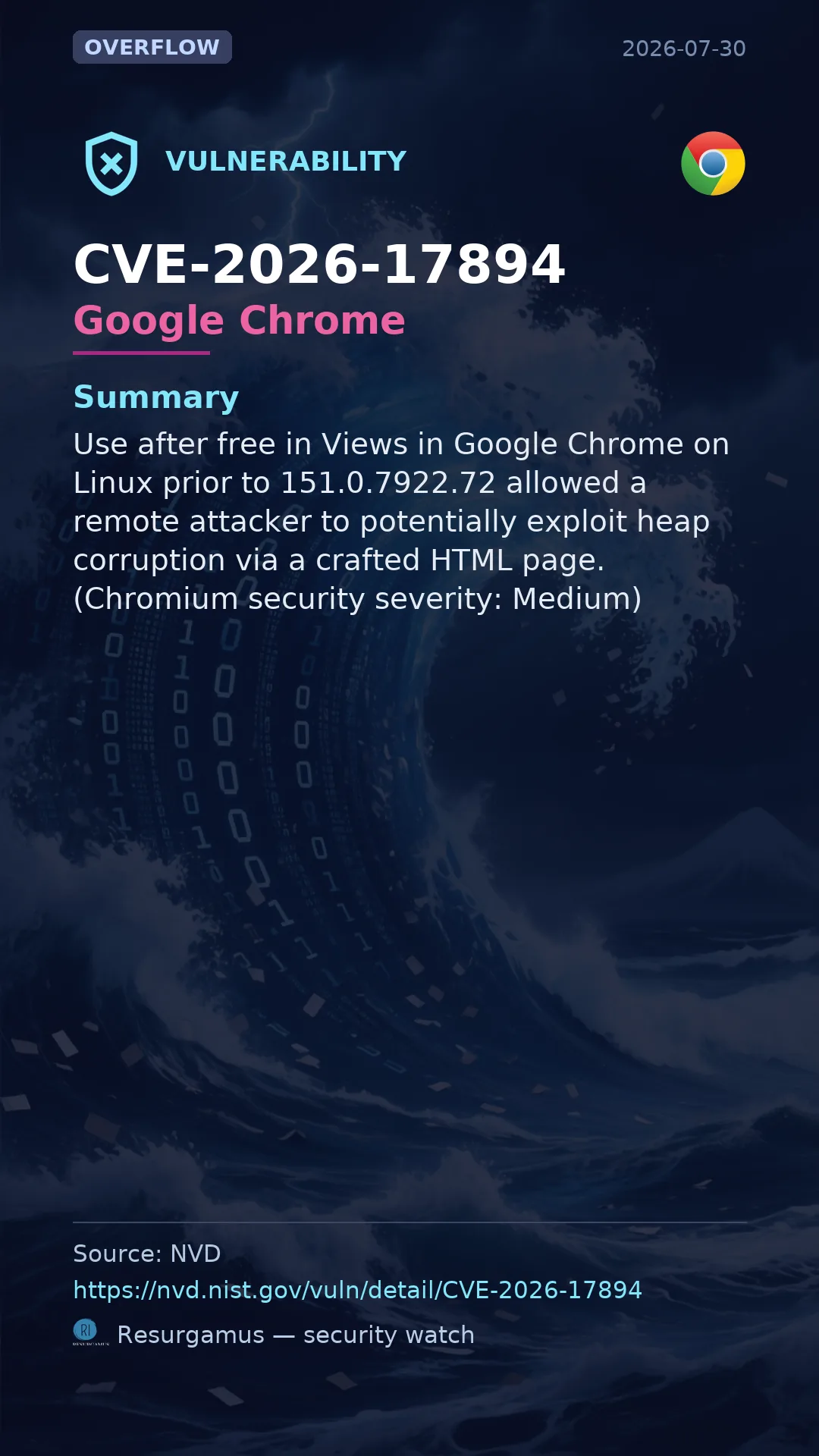 CVE-2026-17894 Google Chrome Vulnerability