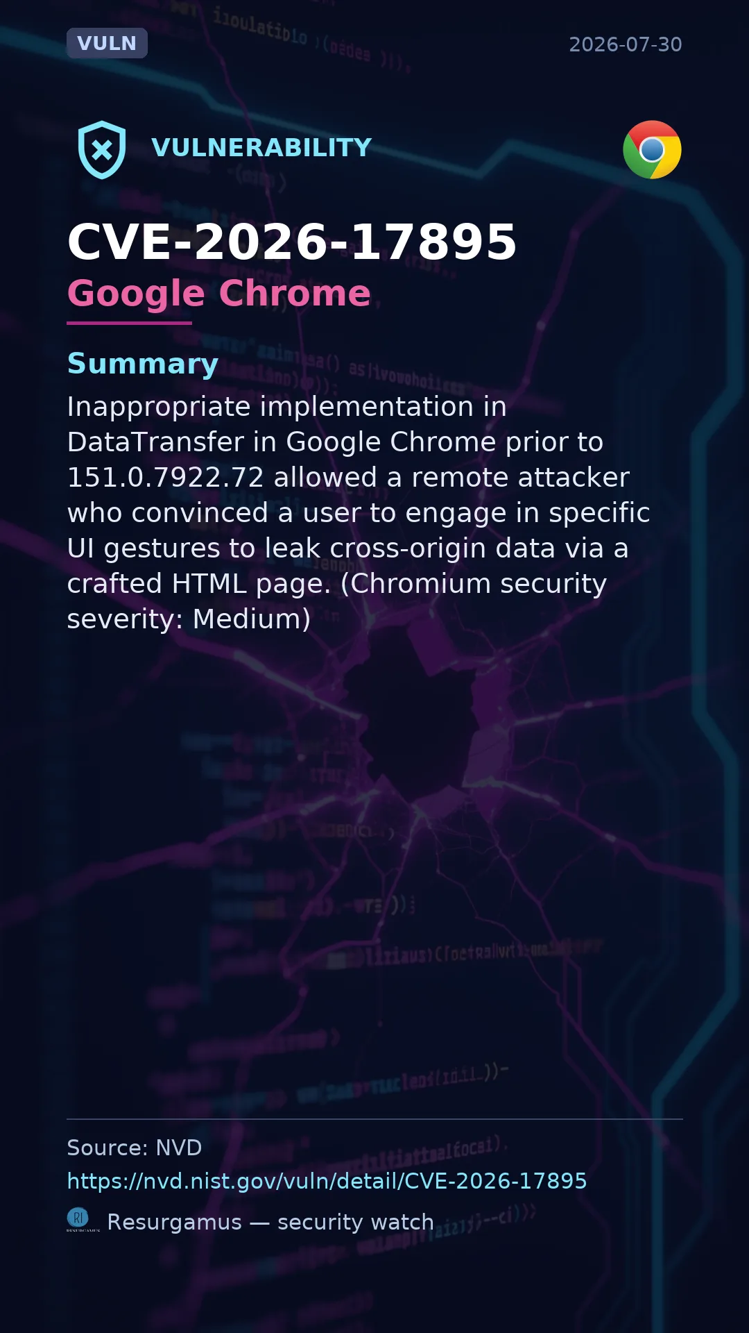 CVE-2026-17895 Google Chrome Vulnerability