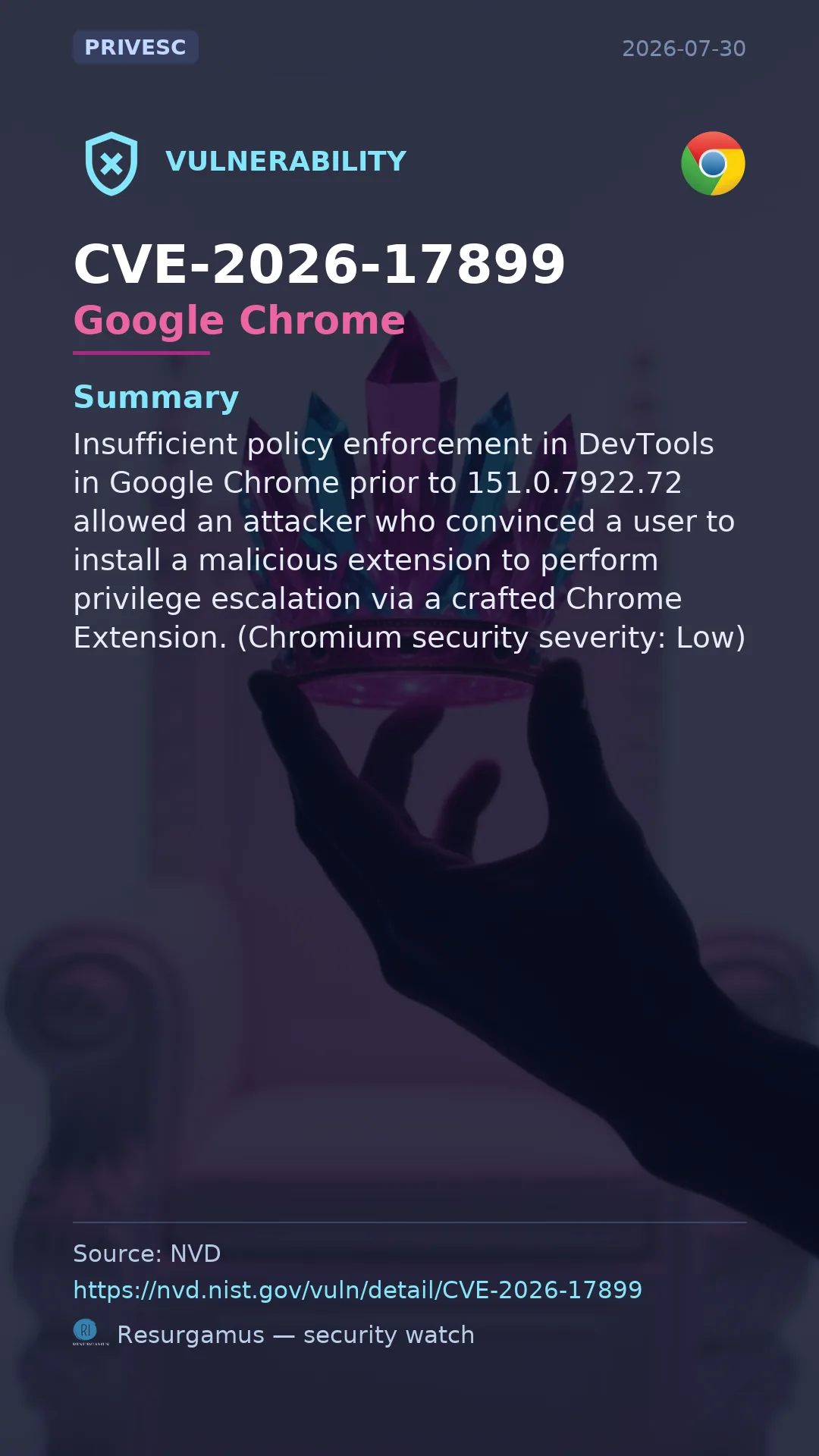 CVE-2026-17899 Google Chrome Vulnerability
