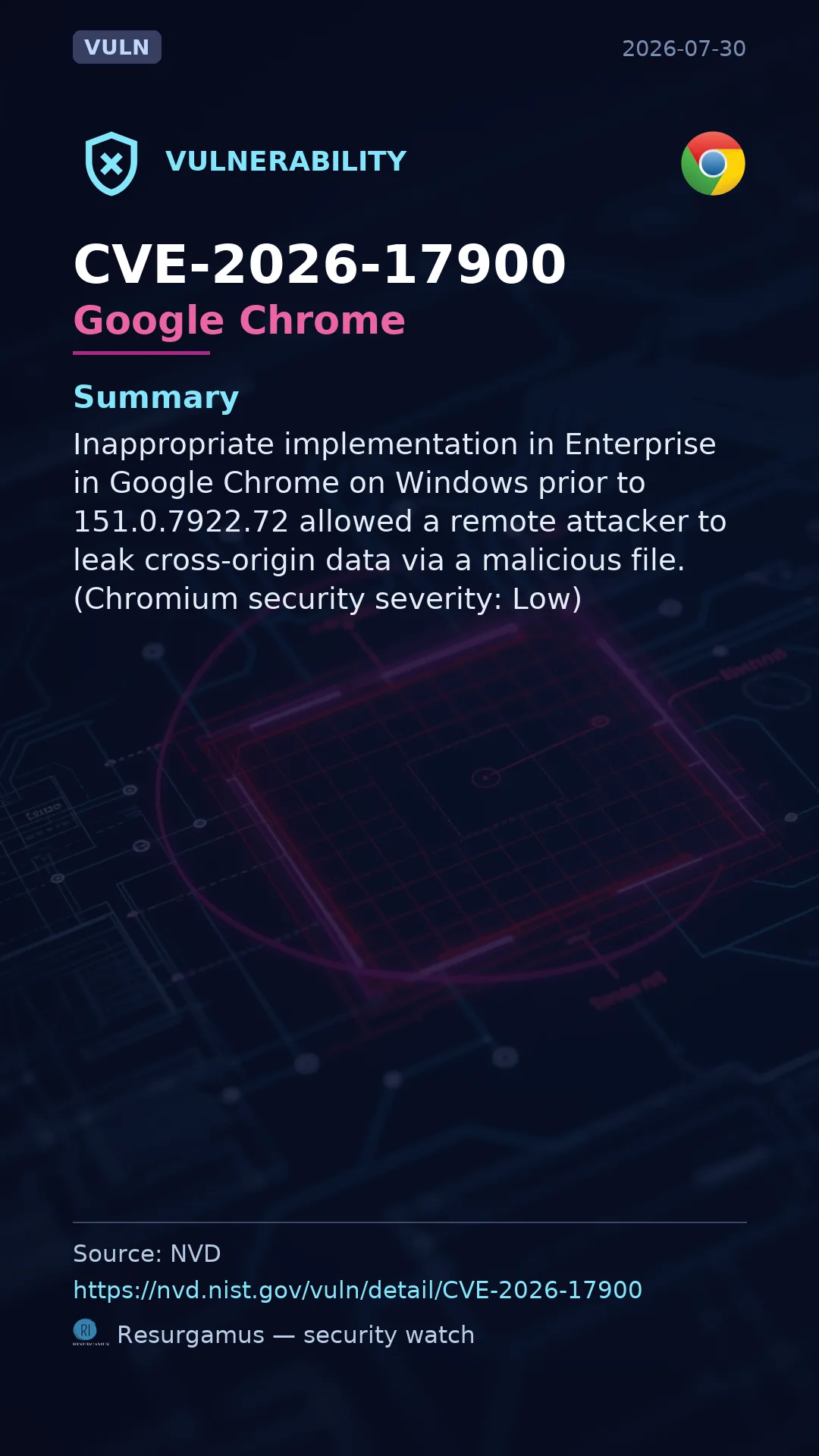 CVE-2026-17900 Google Chrome Vulnerability