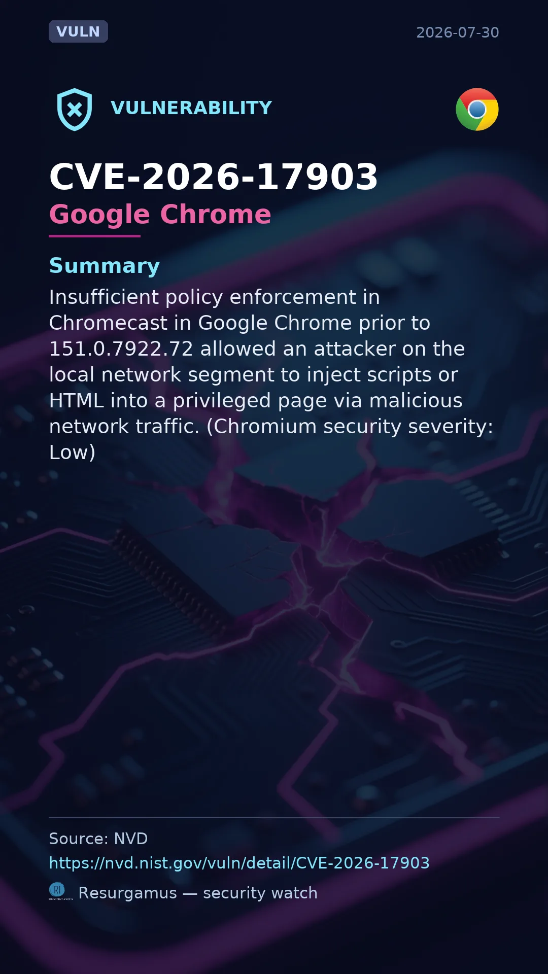 CVE-2026-17903 Google Chrome Vulnerability