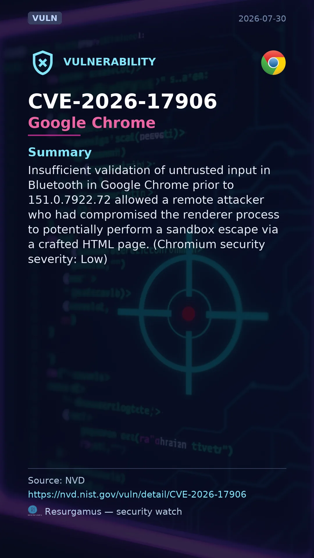 CVE-2026-17906 Google Chrome Vulnerability