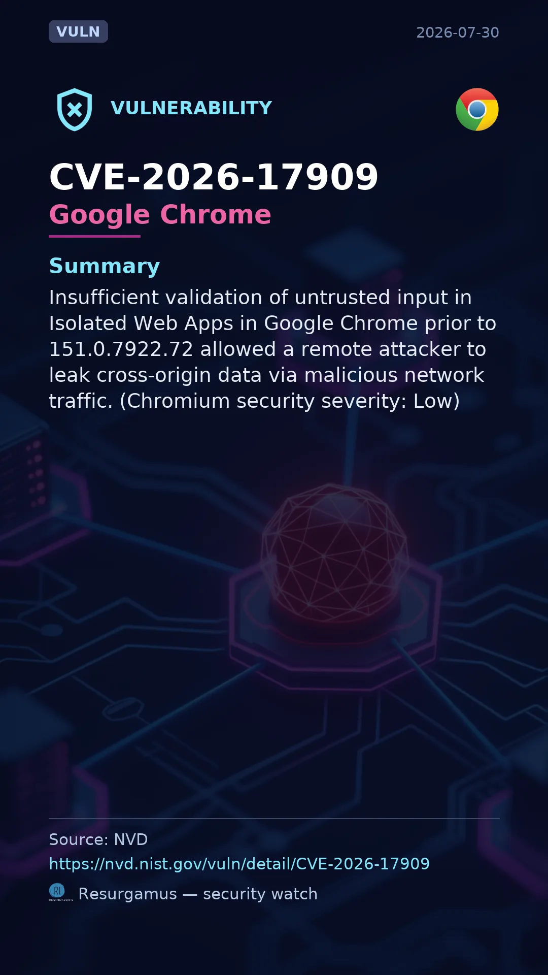 CVE-2026-17909 Google Chrome Vulnerability