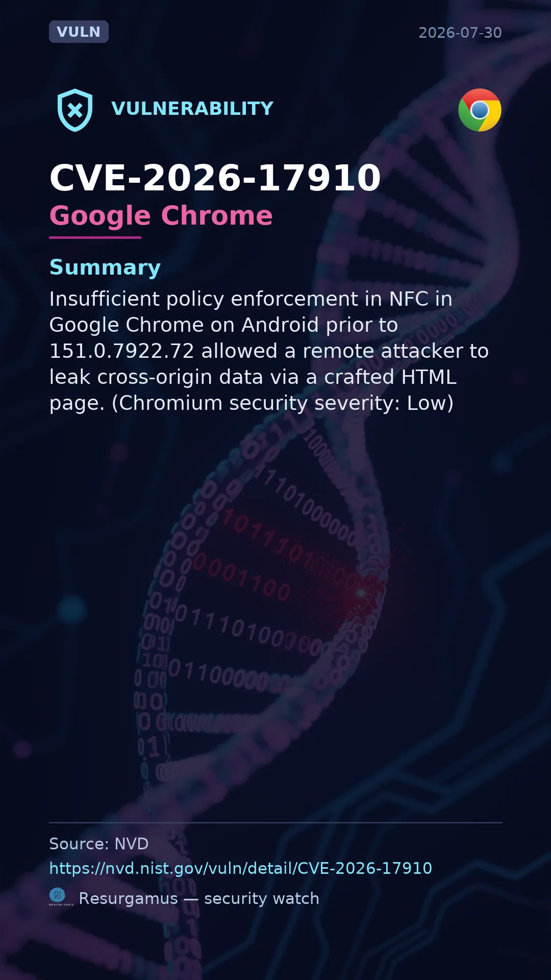 CVE-2026-17910 Google Chrome Vulnerability