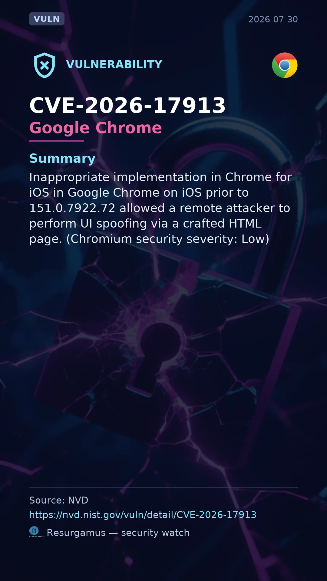 CVE-2026-17913 Google Chrome Vulnerability