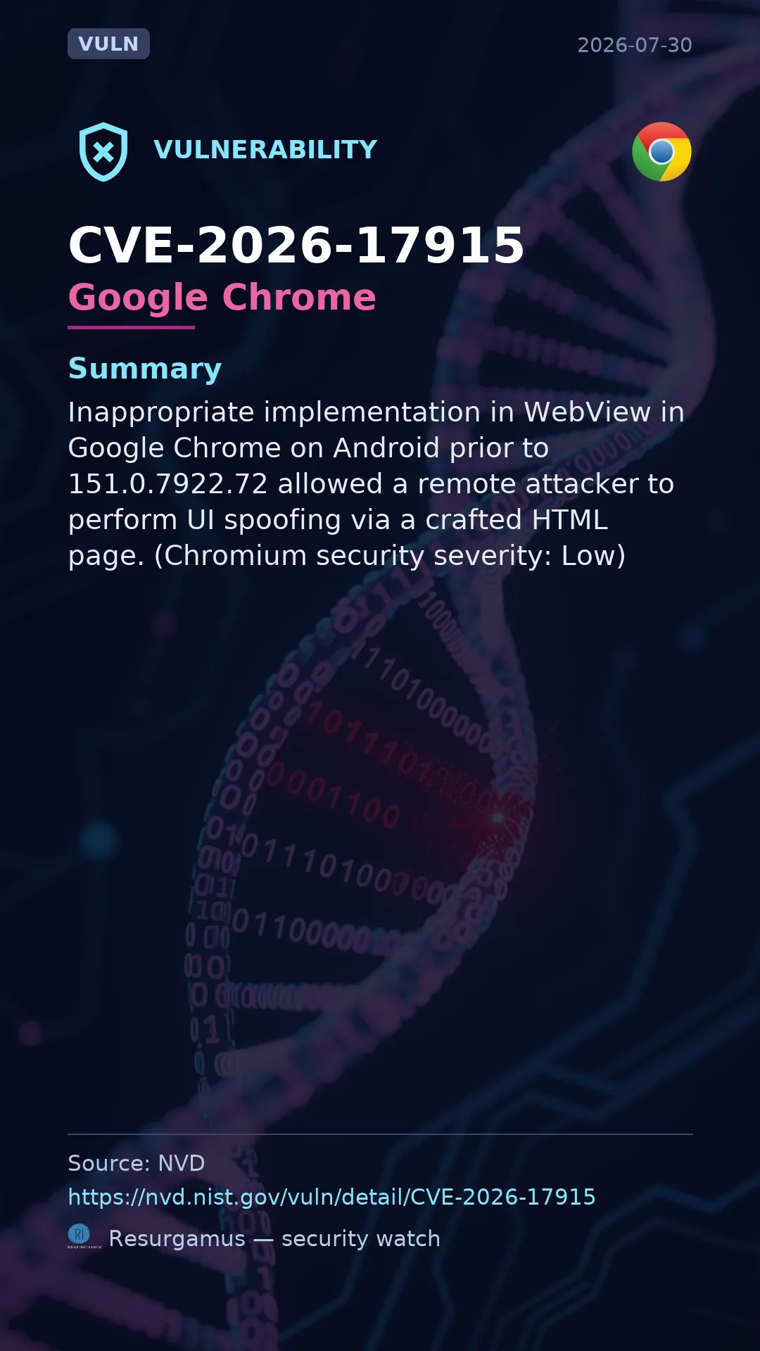 CVE-2026-17915 Google Chrome Vulnerability