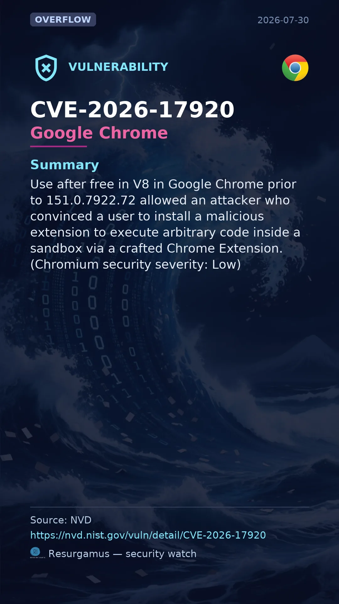 CVE-2026-17920 Google Chrome Vulnerability