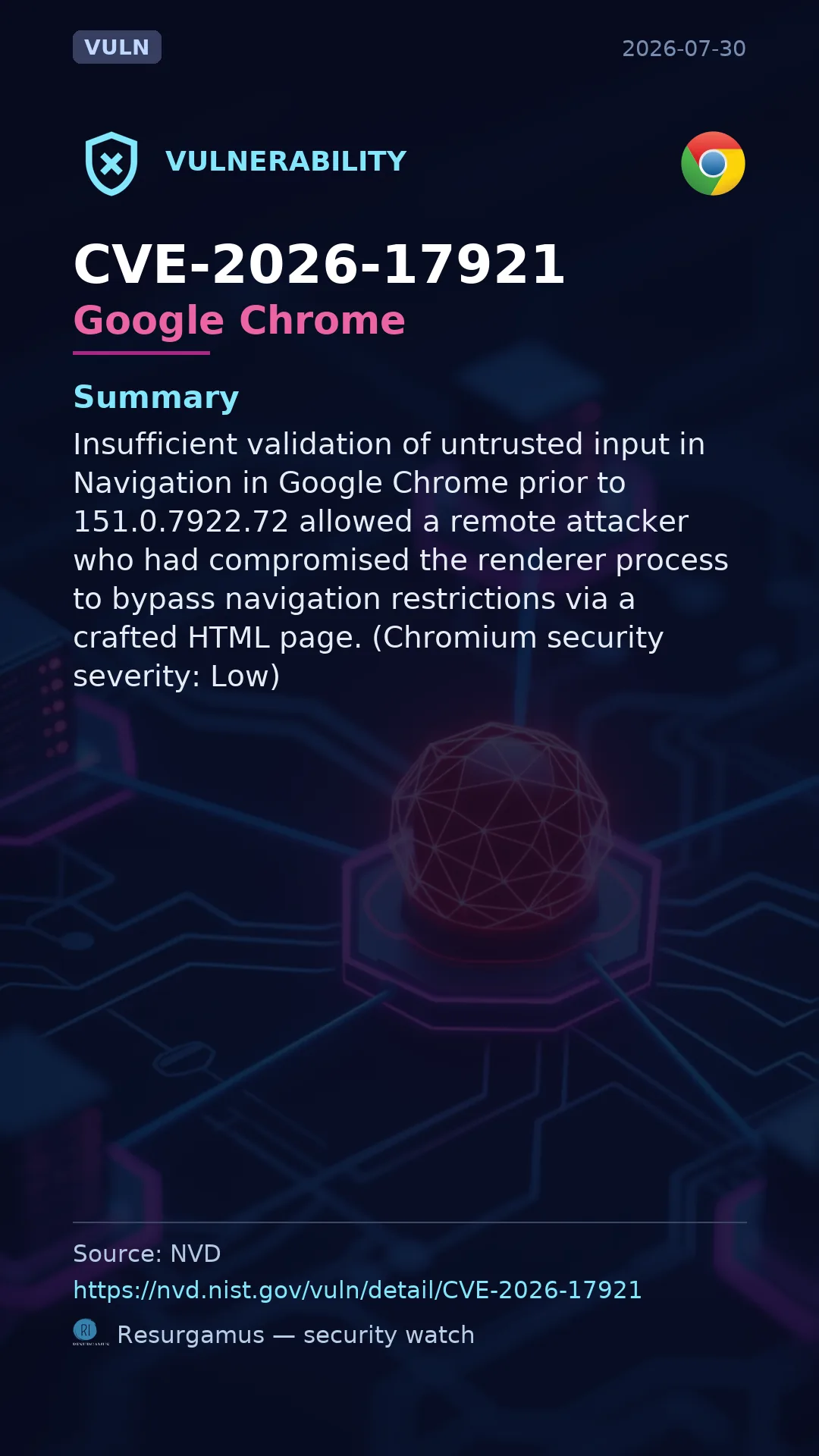 CVE-2026-17921 Google Chrome Vulnerability