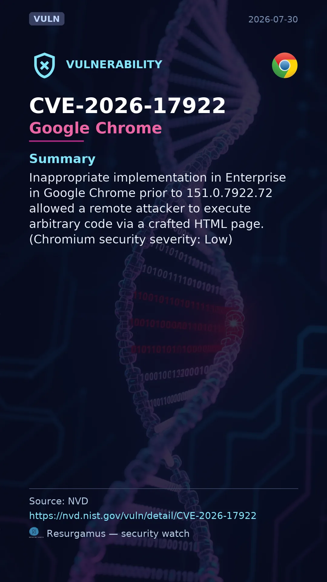 CVE-2026-17922 Google Chrome Vulnerability
