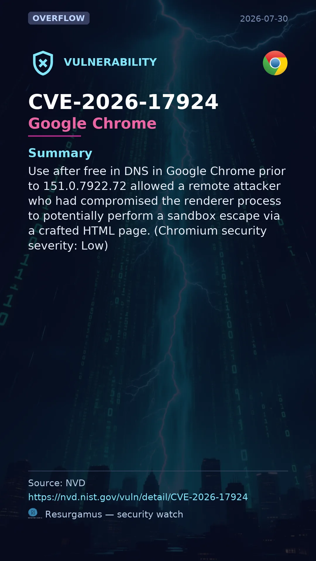 CVE-2026-17924 Google Chrome Vulnerability