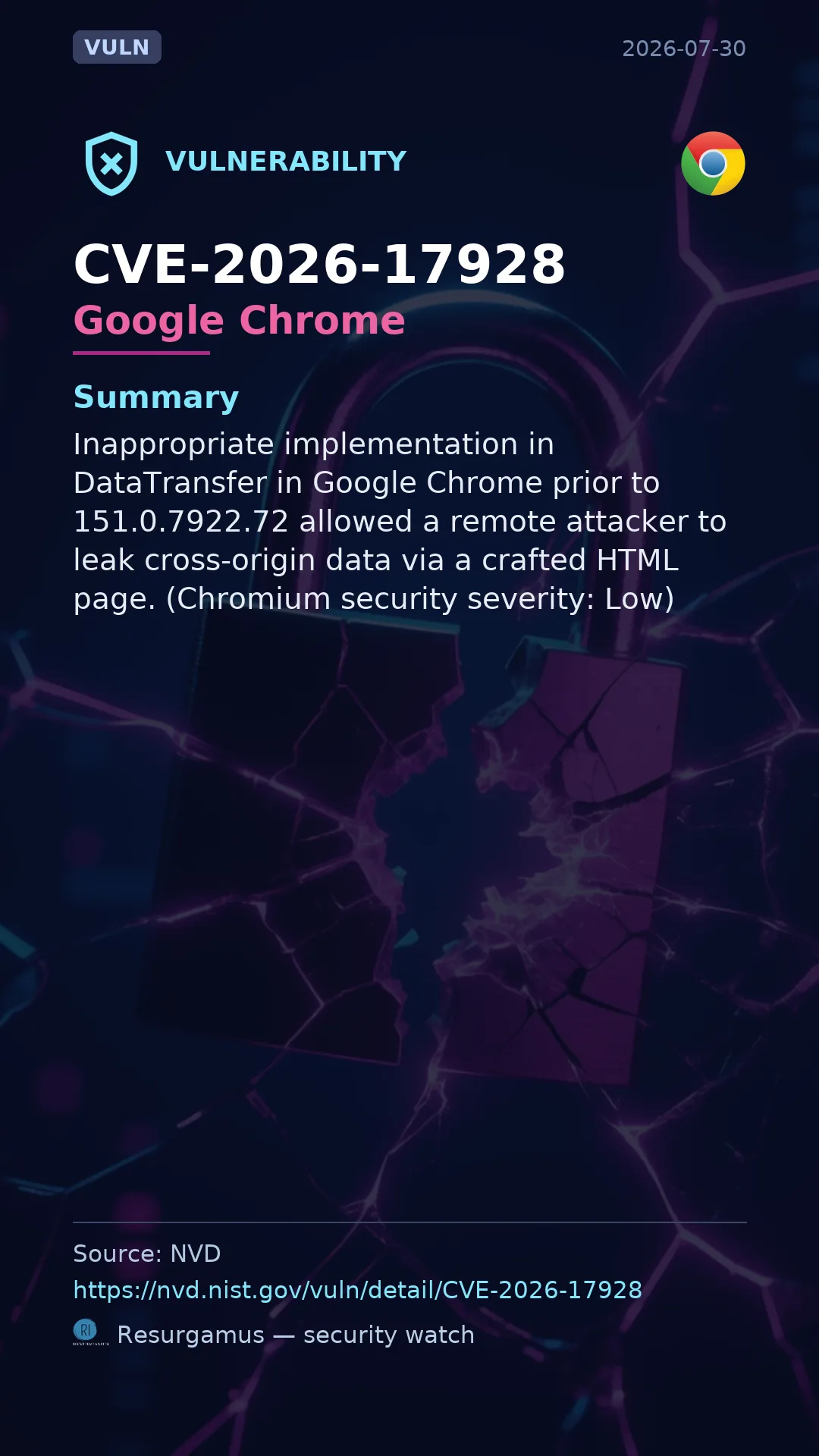CVE-2026-17928 Google Chrome Vulnerability