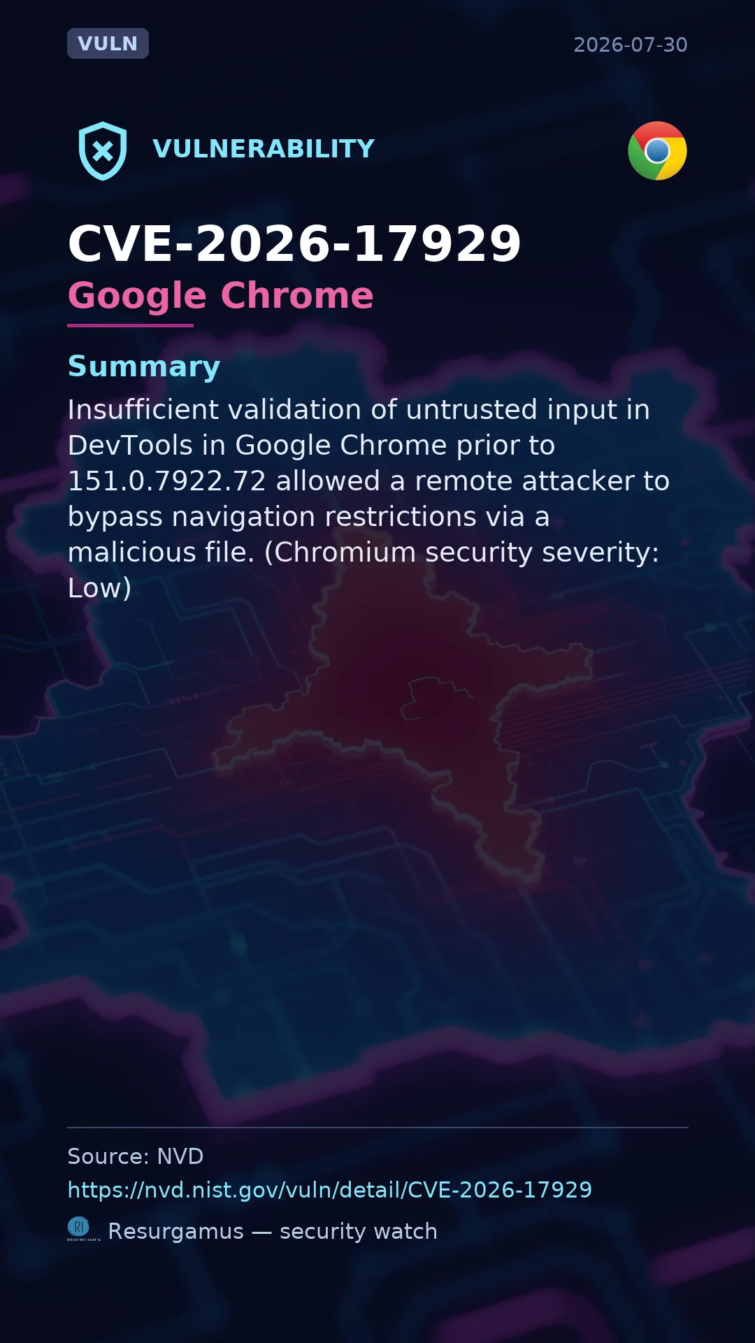 CVE-2026-17929 Google Chrome Vulnerability