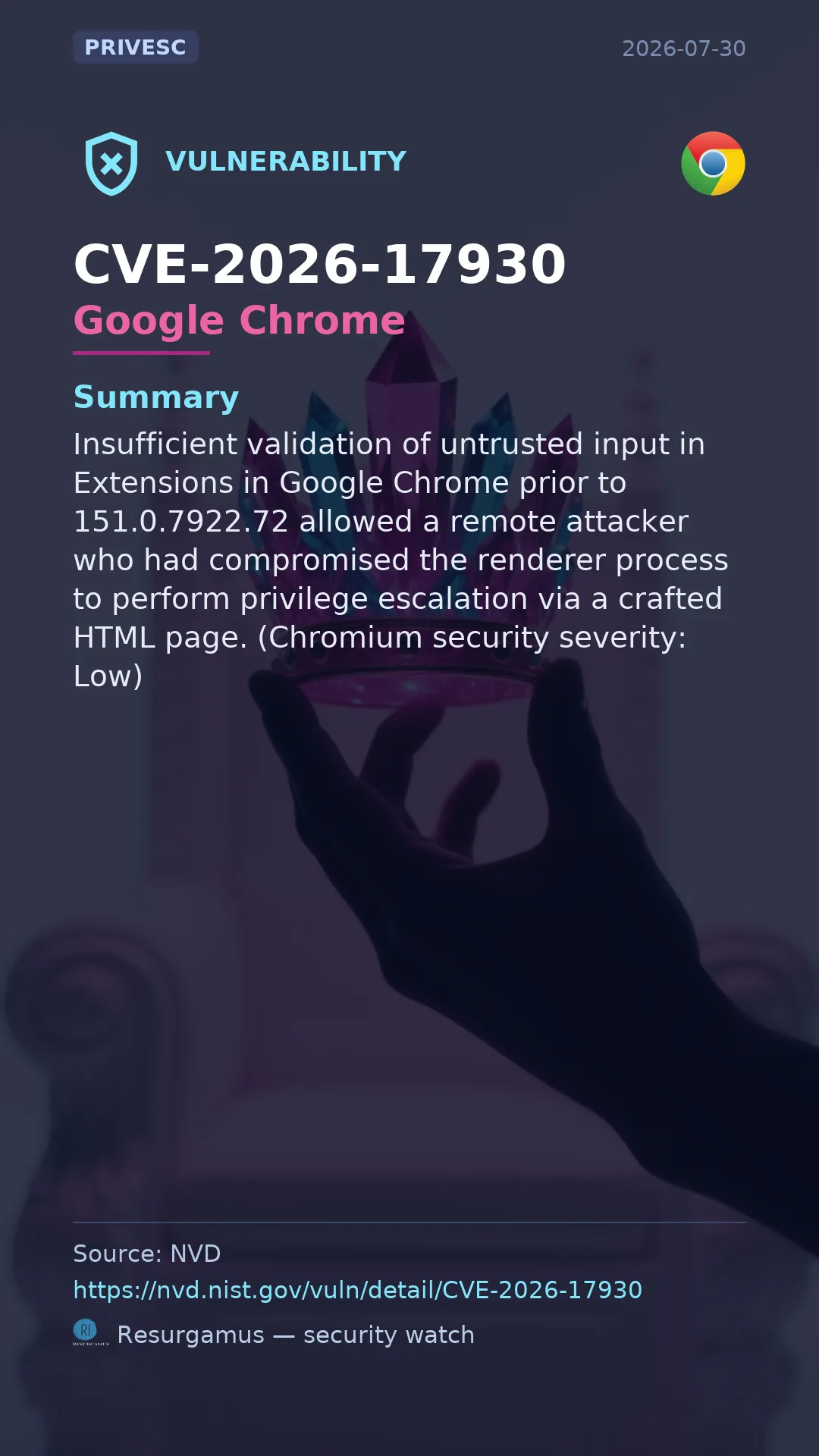 CVE-2026-17930 Google Chrome Vulnerability