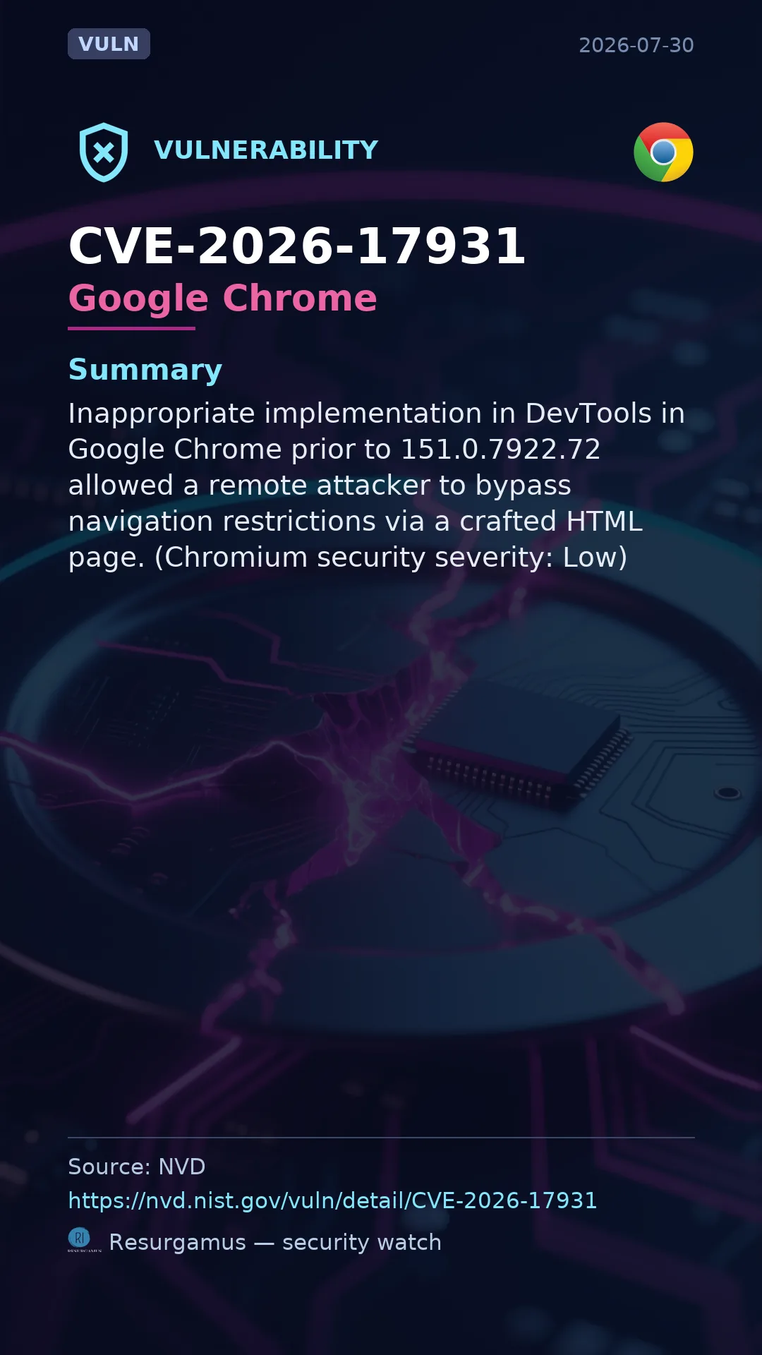 CVE-2026-17931 Google Chrome Vulnerability