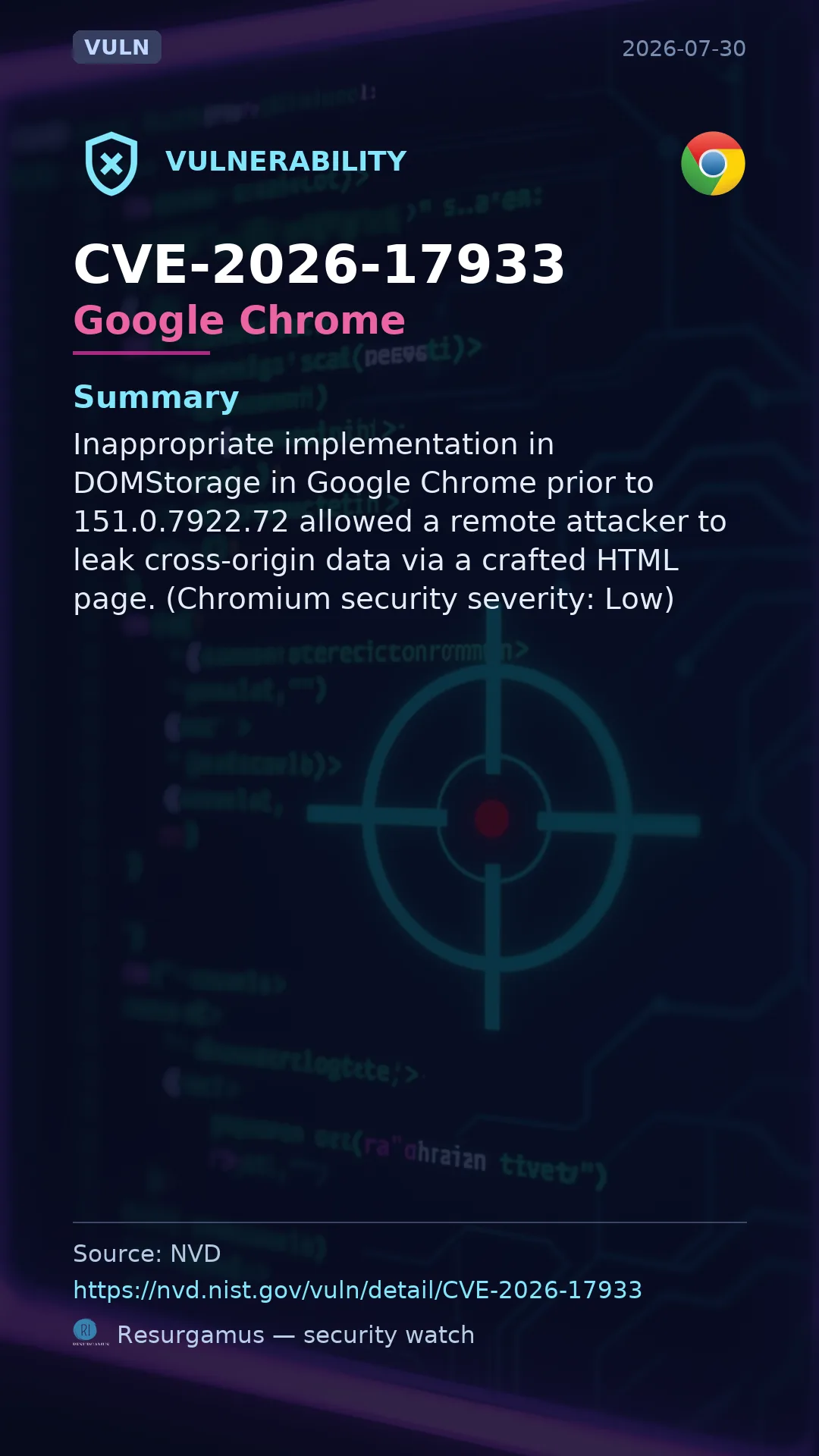 CVE-2026-17933 Google Chrome Vulnerability
