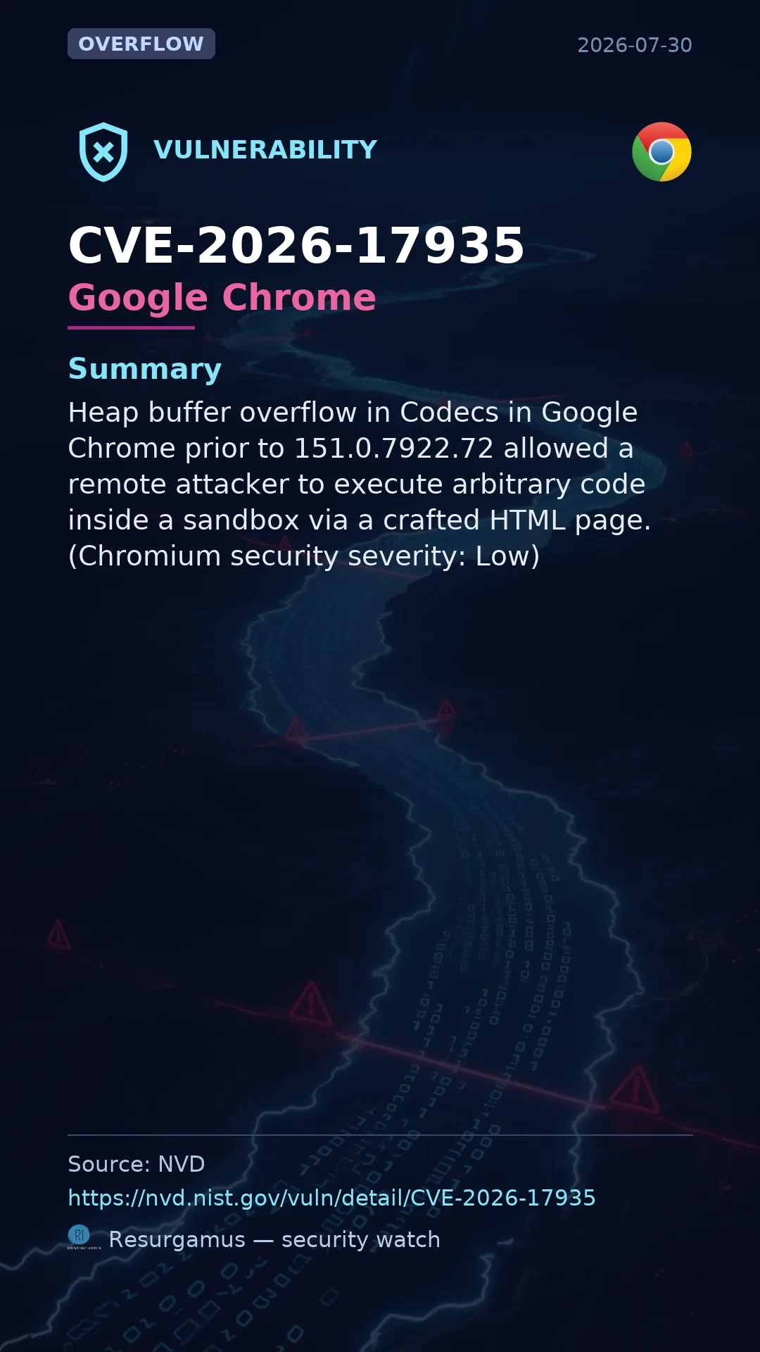 CVE-2026-17935 Google Chrome Vulnerability