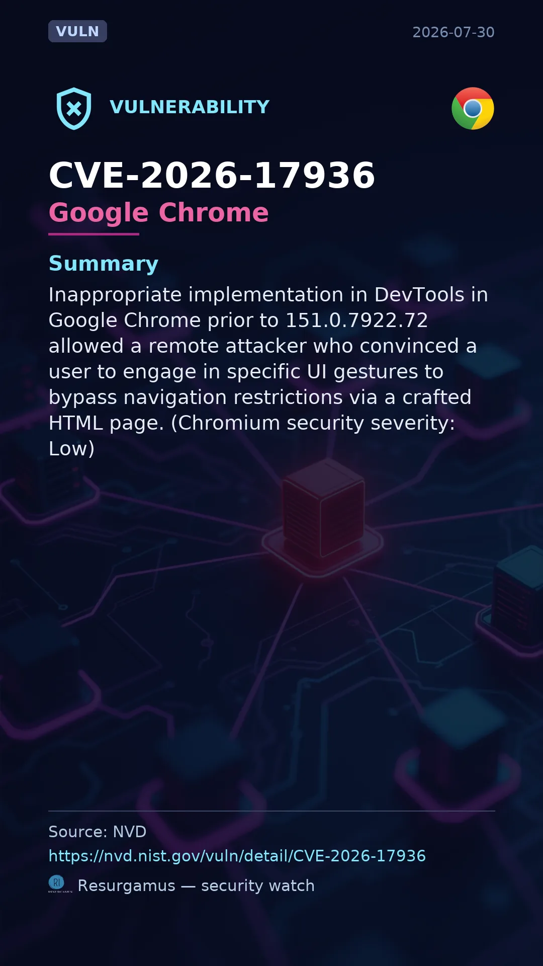 CVE-2026-17936 Google Chrome Vulnerability