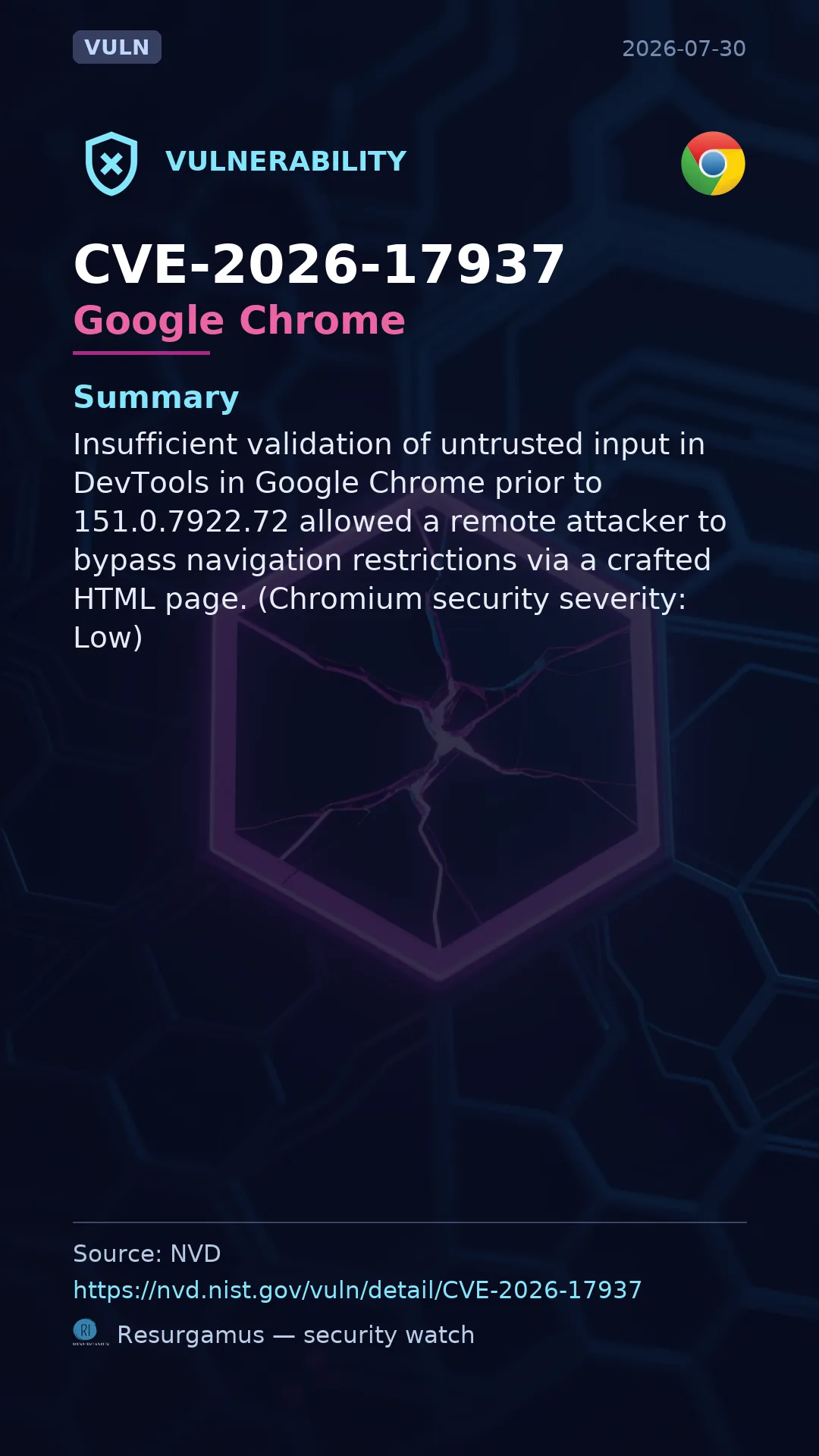 CVE-2026-17937 Google Chrome Vulnerability
