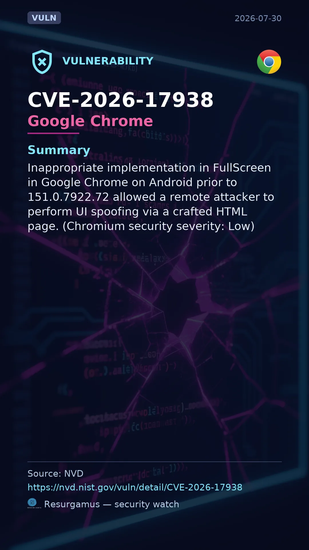 CVE-2026-17938 Google Chrome Vulnerability