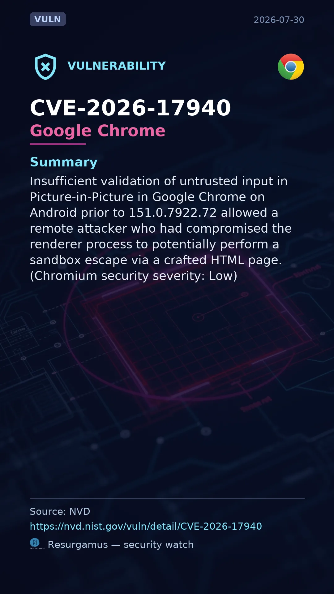 CVE-2026-17940 Google Chrome Vulnerability