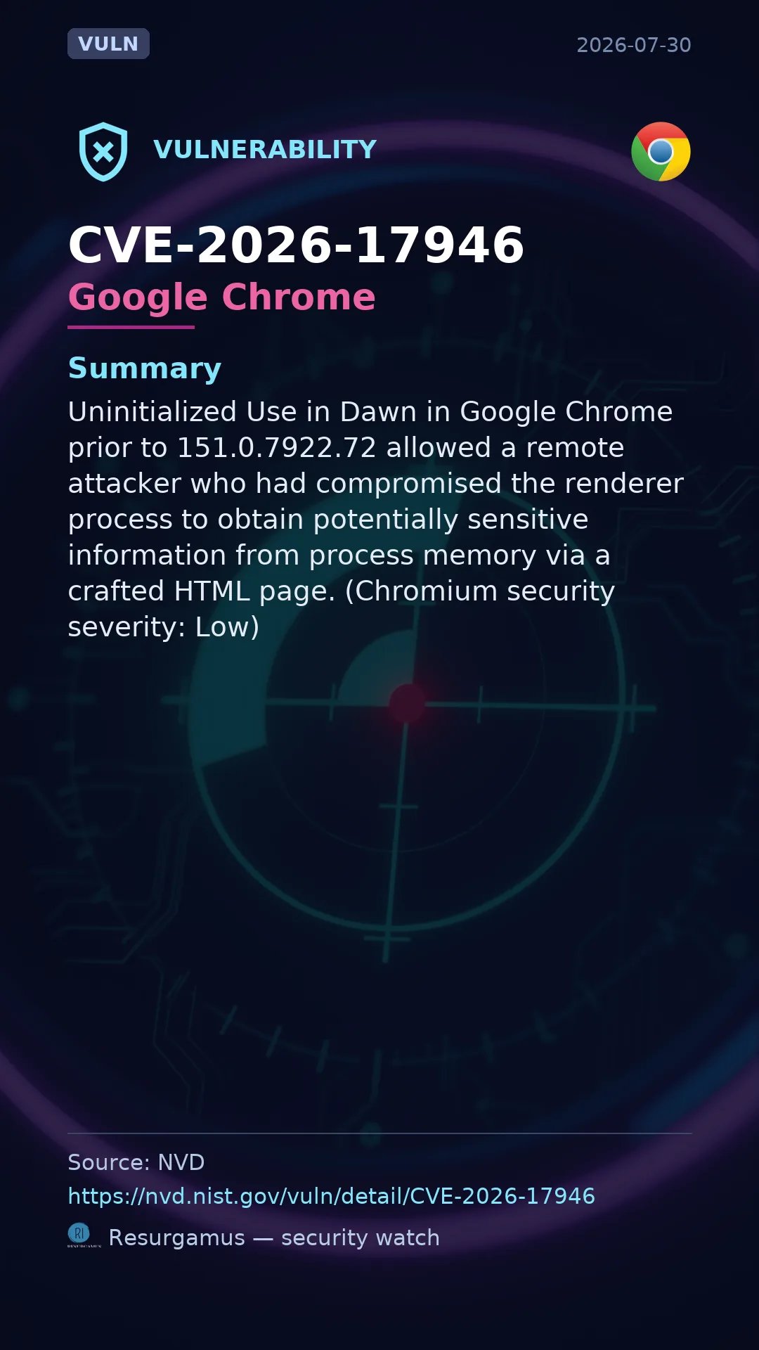 CVE-2026-17946 Google Chrome Vulnerability