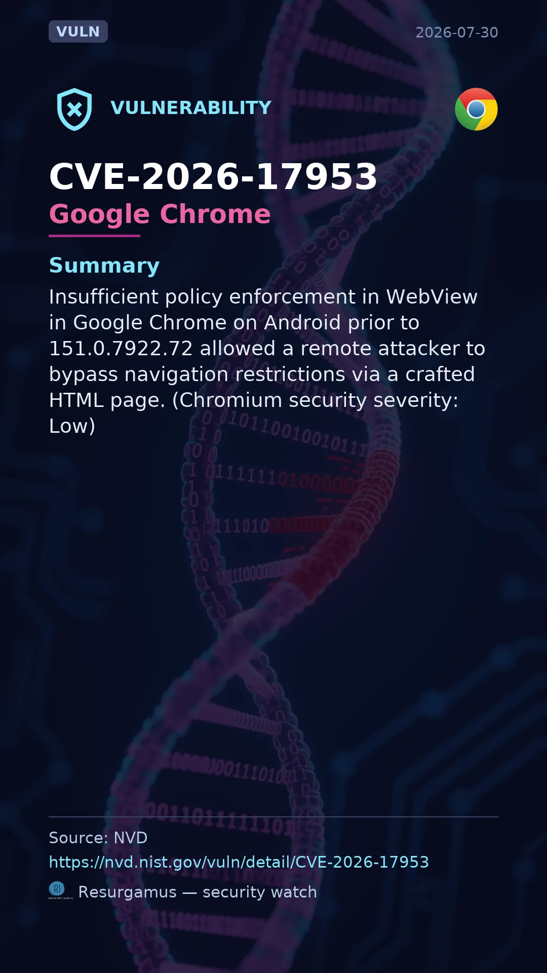 CVE-2026-17953 Google Chrome Vulnerability