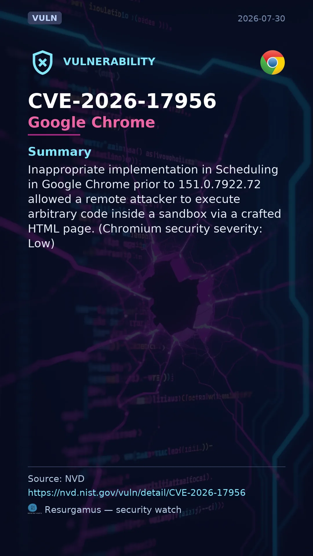 CVE-2026-17956 Google Chrome Vulnerability