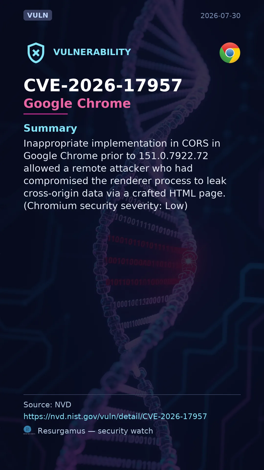 CVE-2026-17957 Google Chrome Vulnerability