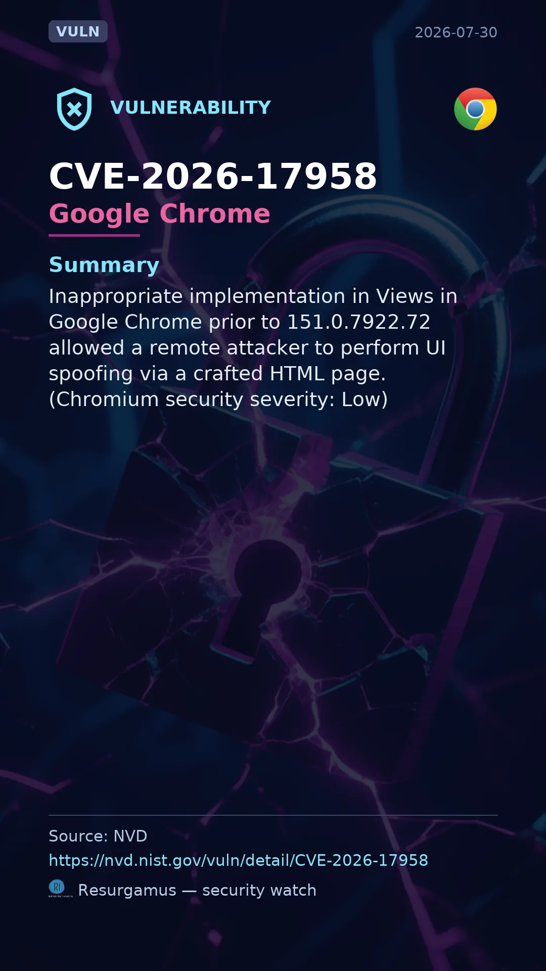 CVE-2026-17958 Google Chrome Vulnerability